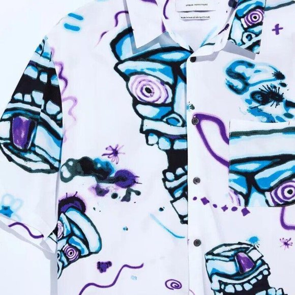 Urban Outfitters UO Face Print Short Sleeve Button-Down Shirt Men's XL - Picture 3 of 5